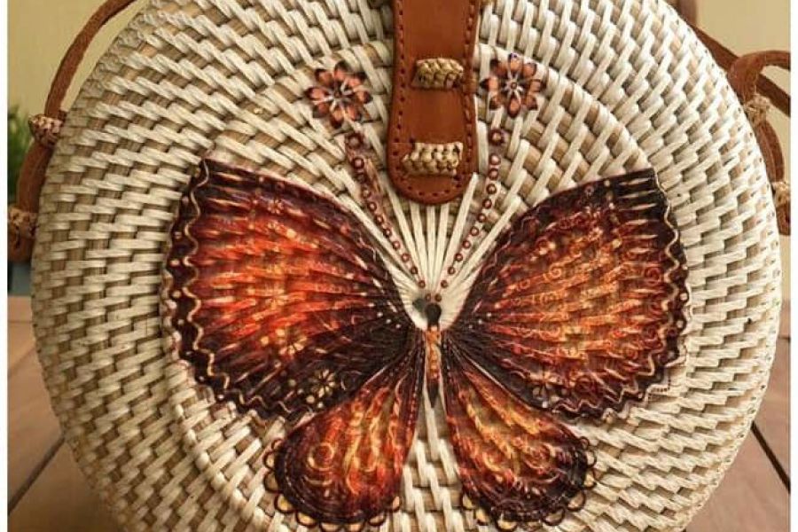 Rattan Bags White with Design and Leather Lock